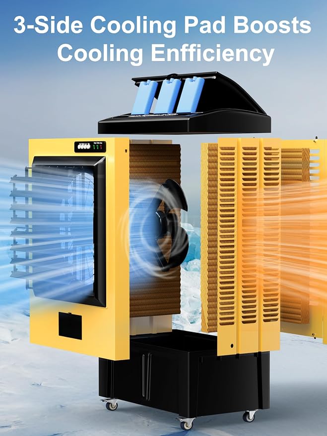 8979 CFM Swamp Cooler, 55IN Evaporative Air Cooler with 36 Gal Water Tank, 3 Speeds, 120°Oscillation, 5 Ice Packs, Outdoor
