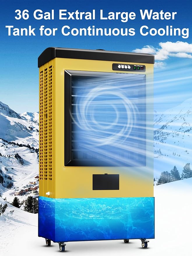 8979 CFM Swamp Cooler, 55IN Evaporative Air Cooler with 36 Gal Water Tank, 3 Speeds, 120°Oscillation, 5 Ice Packs, Outdoor