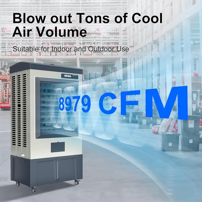 8979 CFM Swamp Cooler, 58" Evaporative Air Cooler with 36 Gal Water Tank, 5 Ice Box, 120° Oscillation, Portable Air