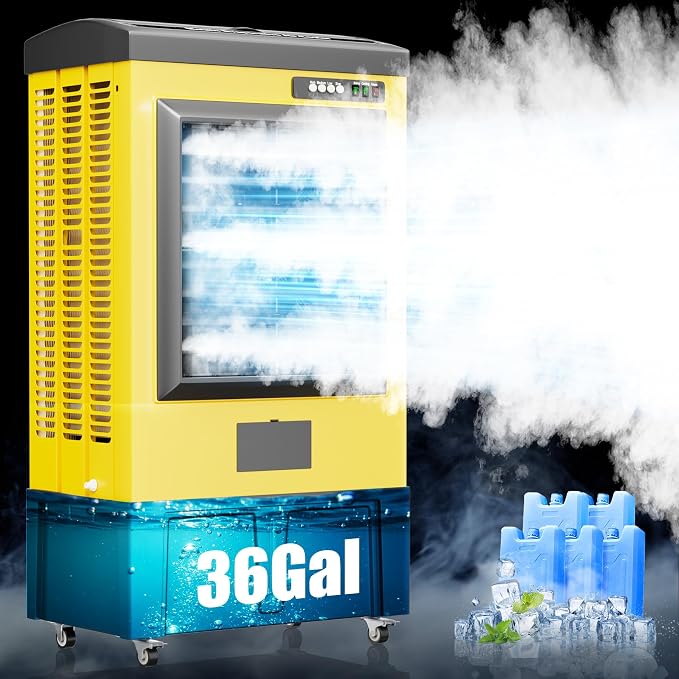 8980CFM Swamp Coolers,Portable Evaporative Air Cooler for 1800 Sq.ft of Space,with Continuous Auto Fill,36-Gal Water