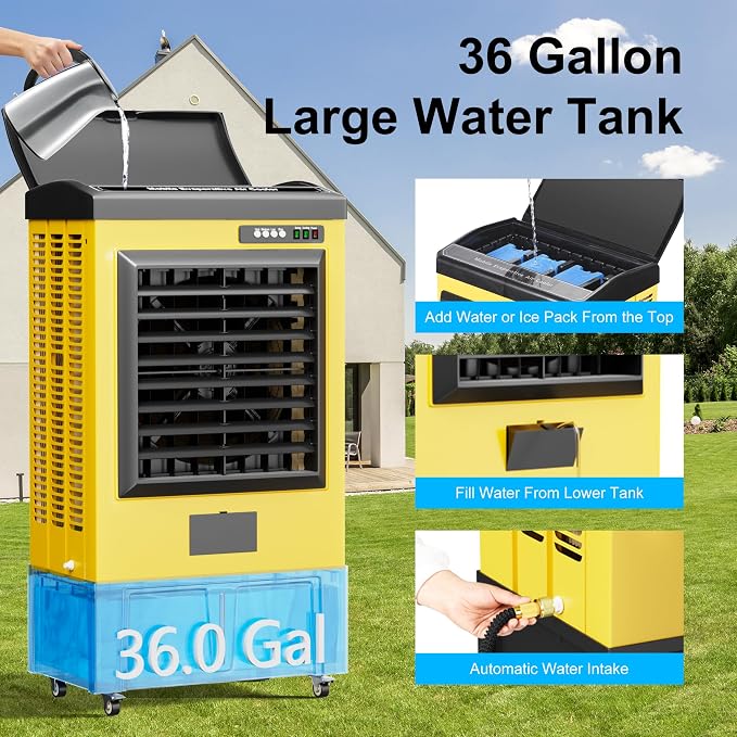 8980CFM Swamp Coolers,Portable Evaporative Air Cooler for 1800 Sq.ft of Space,with Continuous Auto Fill,36-Gal Water