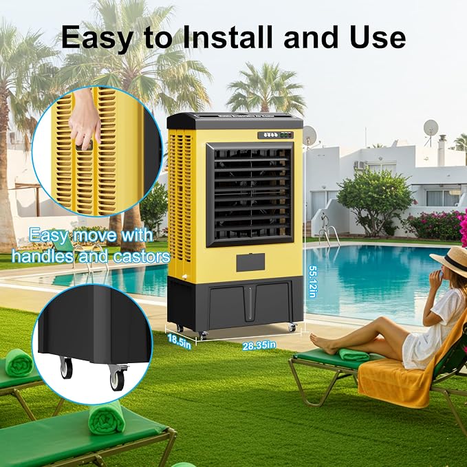 8980CFM Swamp Coolers,Portable Evaporative Air Cooler for 1800 Sq.ft of Space,with Continuous Auto Fill,36-Gal Water