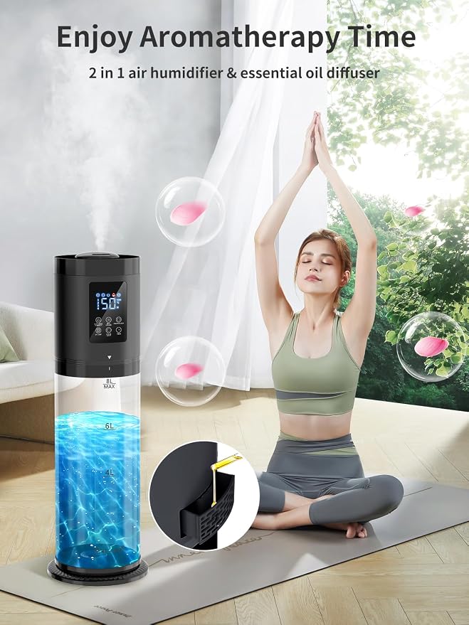 8L Humidifiers for Bedroom, 30dB Quiet, 500ft2 Coverage, 60H Runtime, Top Fill, alternate product view 4
