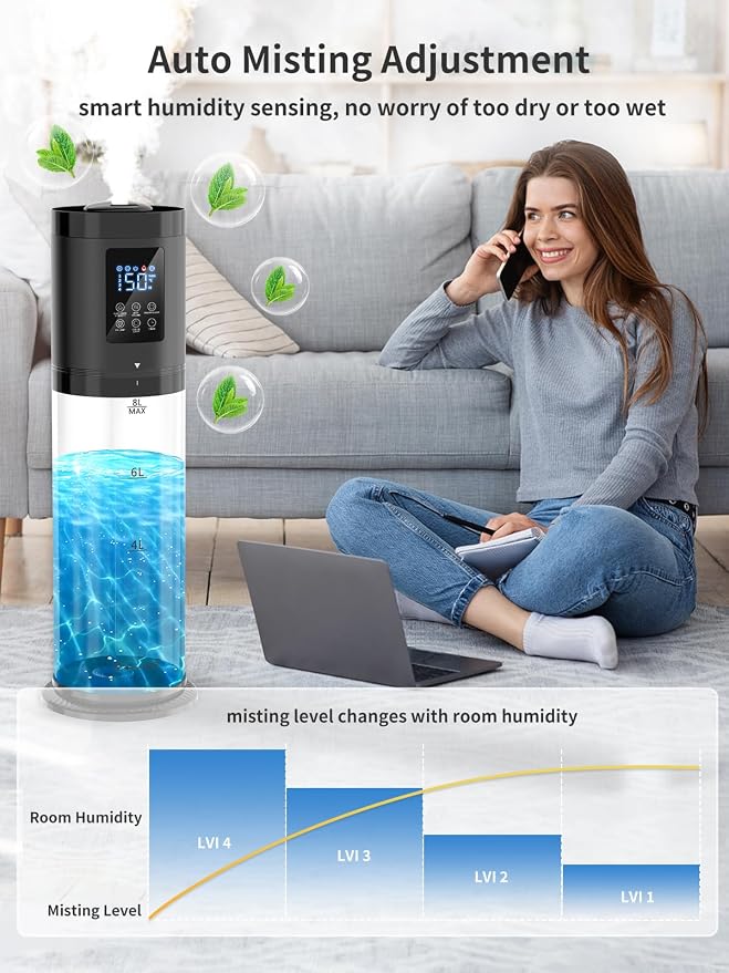 8L Humidifiers for Bedroom, 30dB Quiet, 500ft2 Coverage, 60H Runtime, Top Fill, alternate product view 8