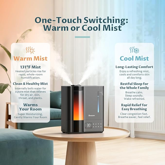 8L Humidifiers for Bedroom, Warm & Cool Mist for Large Room Home, Top Fill Ultrasonic Humidifier, Humidity Sensor, alternate
