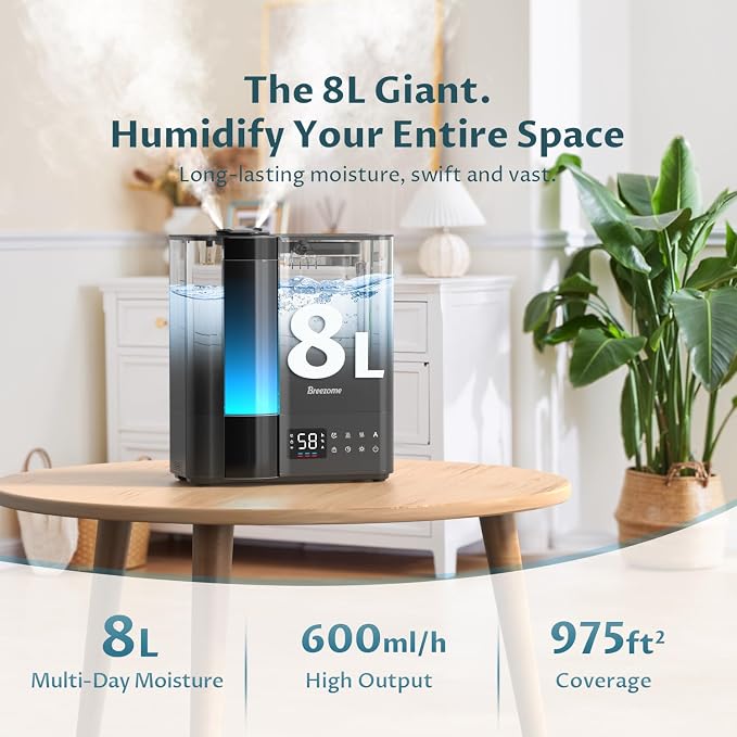 8L Humidifiers for Bedroom, Warm & Cool Mist for Large Room Home, Top Fill Ultrasonic Humidifier, Humidity Sensor, alternate