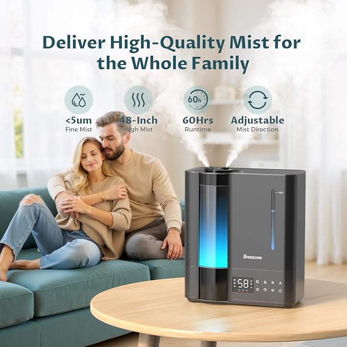 8L Humidifiers for Bedroom, Warm & Cool Mist for Large Room Home, Top Fill Ultrasonic Humidifier, Humidity Sensor, alternate
