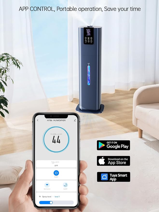 8L Smart Humidifiers for Bedroom Large Room, 2.1Gal Cool Mist Top Fill Diffuser Ambient Light, App & Remote Control, 3 Mist