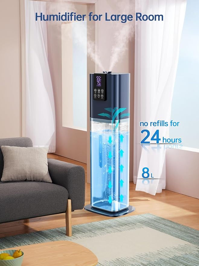 8L Smart Humidifiers for Bedroom Large Room, 2.1Gal Cool Mist Top Fill Diffuser Ambient Light, App & Remote Control, 3 Mist
