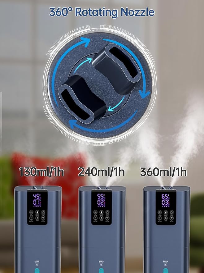 8L Smart Humidifiers for Bedroom Large Room, 2.1Gal Cool Mist Top Fill Diffuser Ambient Light, App & Remote Control, 3 Mist