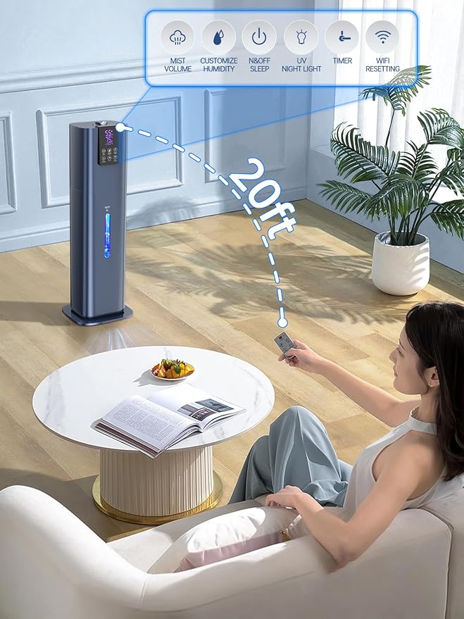 8L Smart Humidifiers for Bedroom Large Room, 2.1Gal Cool Mist Top Fill Diffuser Ambient Light, App & Remote Control, 3 Mist