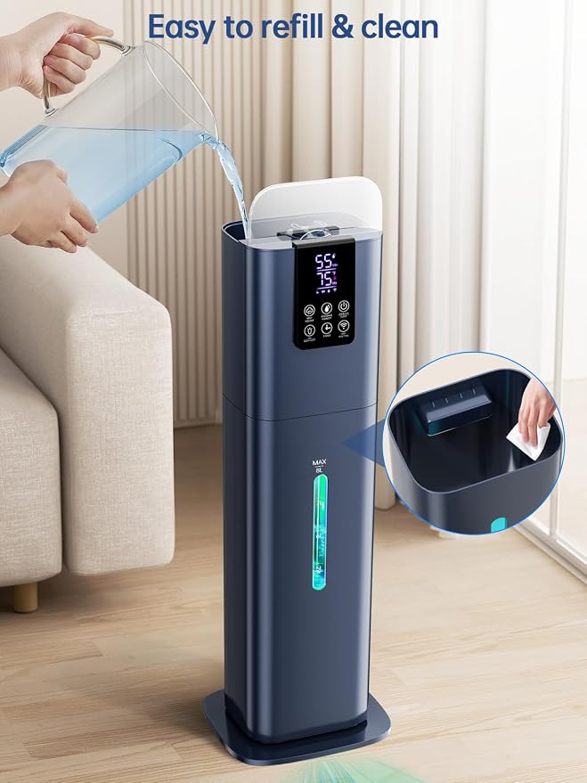 8L Smart Humidifiers for Bedroom Large Room, 2.1Gal Cool Mist Top Fill Diffuser Ambient Light, App & Remote Control, 3 Mist