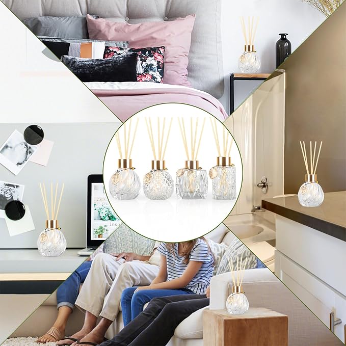 8Pcs Reed Diffuser Set with Metal Golden Decoration, 3.5oz-4.2oz Empty Bottles with 20Pcs Reed Sticks, alternate product view