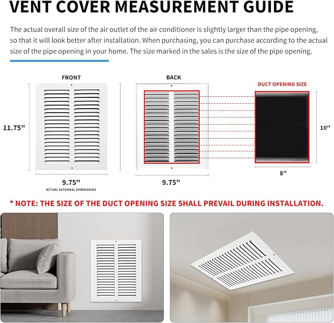 8x10 Vent Cover(Duct Opening Size),Air Return Vent Cover,Flat Vent Cover,Rejillas De Aire Acondicionado para Casa,Return Air