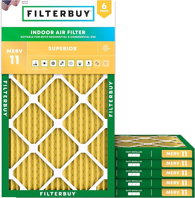 8x30x1 Air Filter MERV 11 Superior Pet & Allergy Defense (6-Pack), Electrostatic Pleated HVAC AC Furnace Filters