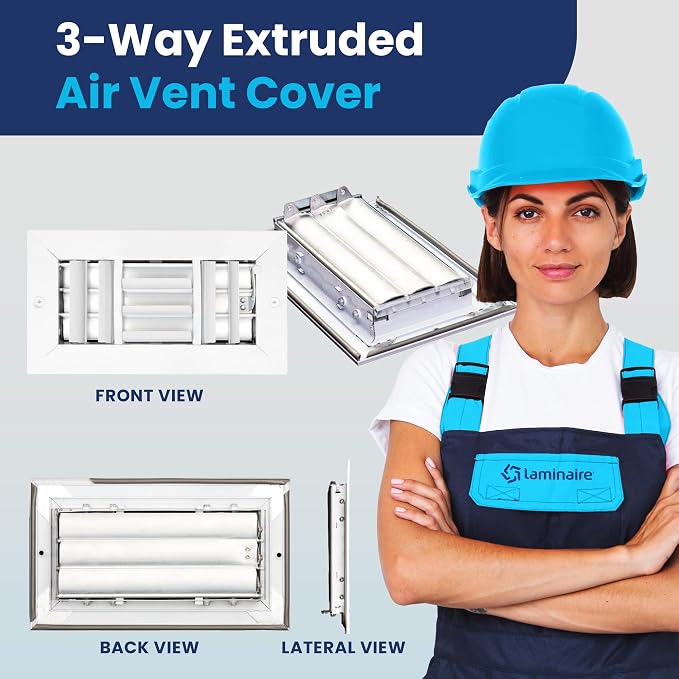 8x4 Inch (Duct Opening) Aluminum 3-Way Air Flow Vent – HVAC Vent Cover for Wall or Ceiling – Quiet HVAC Wall Register with