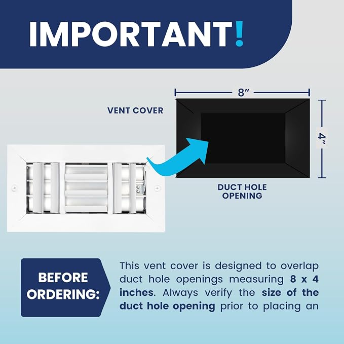 8x4 Inch (Duct Opening) Aluminum 3-Way Air Flow Vent – HVAC Vent Cover for Wall or Ceiling – Quiet HVAC Wall Register with
