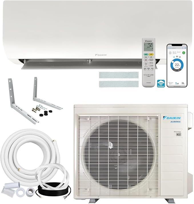 9,000 BTU 21 SEER2 Aurora Low Ambient Ductless Mini Split Air Conditioner Heat Pump with Maxwell 15 ft. Installation Kit and