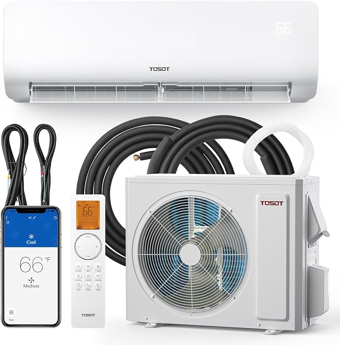 9,000 BTU Mini-Split Air Conditioner and Heating System, 20.5 SEER2 Wifi-Enabled Ductless Inverter AC Unit with 16ft Copper