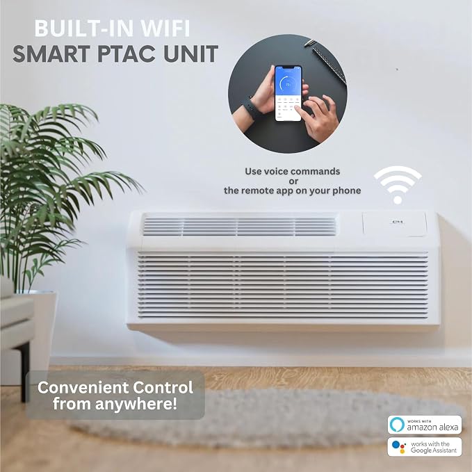 9,000 BTU PTAC Packaged Terminal Air Conditioner & Heat Pump – Built-In 3.5kW Electric Heater – Includes Wireless Smart Kit