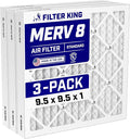 9.5x9.5x1 Air Filter (MERV 8) (3-Pack) Dust & Allergy Control AC Furnace Filters, MADE IN USA, HVAC, Pleated