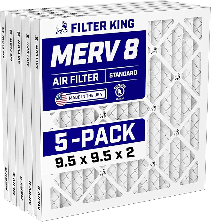 9.5x9.5x2 Air Filter (MERV 8) (5-Pack) Dust & Allergy Control AC Furnace Filters, MADE IN USA, HVAC, Pleated, Electrostatic