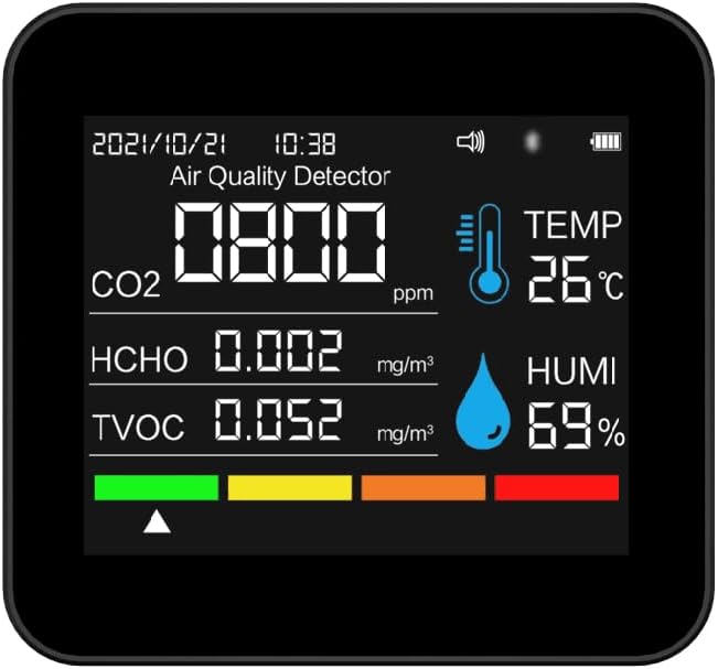 9 in 1 Air Quality Monitor CO2 Meter Carbon Dioxide Detector Time/Date CO2 TVOC HCHO PM2.5 PM1.0 PM10 Temperature Humidity