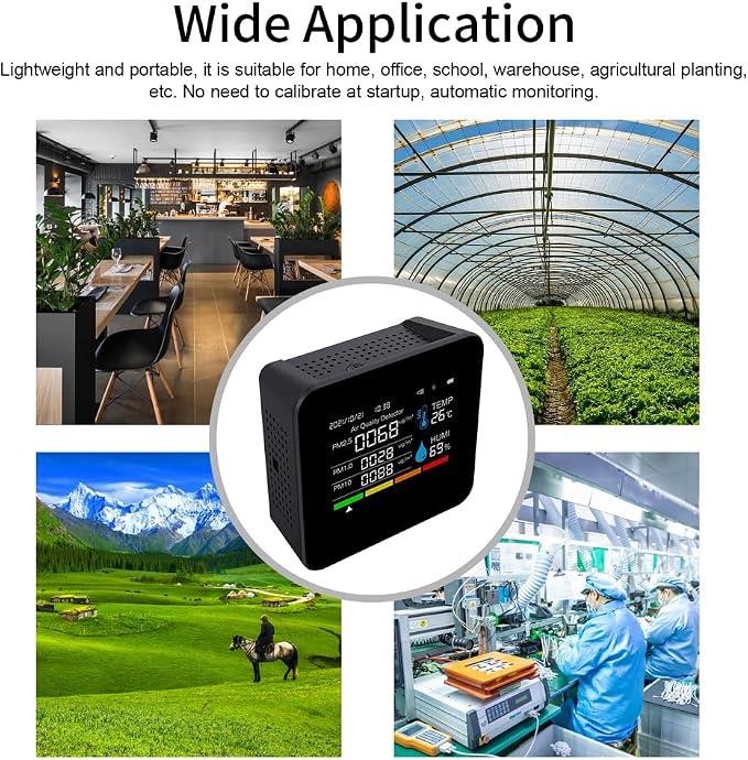 9 in 1 Air Quality Monitor CO2 Meter Carbon Dioxide Detector Time/Date CO2 TVOC HCHO PM2.5 PM1.0 PM10 Temperature Humidity