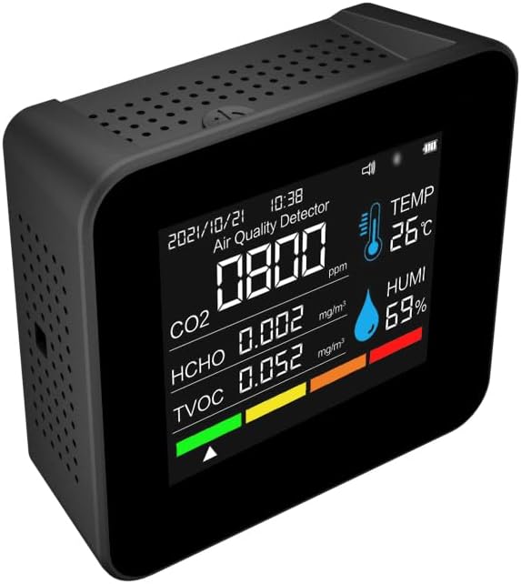 9 in 1 Air Quality Monitor CO2 Meter Carbon Dioxide Detector Time/Date CO2 TVOC HCHO PM2.5 PM1.0 PM10 Temperature Humidity