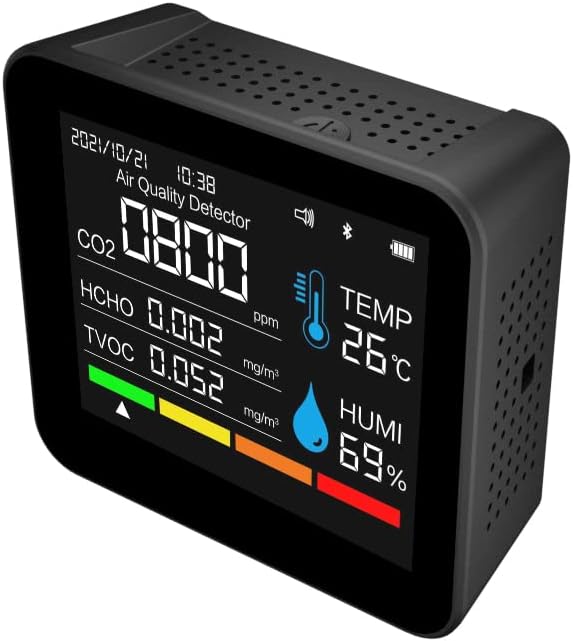 9 in 1 Air Quality Monitor CO2 Meter Carbon Dioxide Detector Time/Date CO2 TVOC HCHO PM2.5 PM1.0 PM10 Temperature Humidity