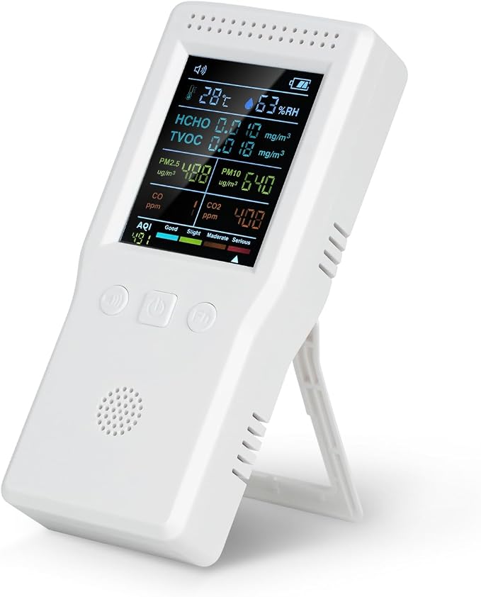 9-in-1 Air Quality Monitor, Indoor Air Quality Meters for PM2.5, PM10, AQI, CO2, CO, TVOC, HCHO, Humidity & Temperature