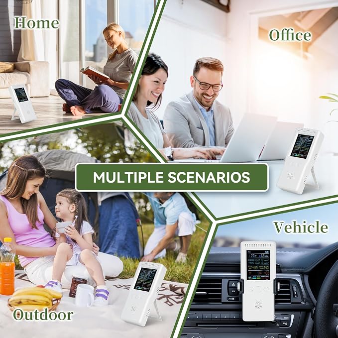9-in-1 Air Quality Monitor, Indoor Air Quality Meters for PM2.5, PM10, AQI, CO2, CO, TVOC, HCHO, Humidity & Temperature
