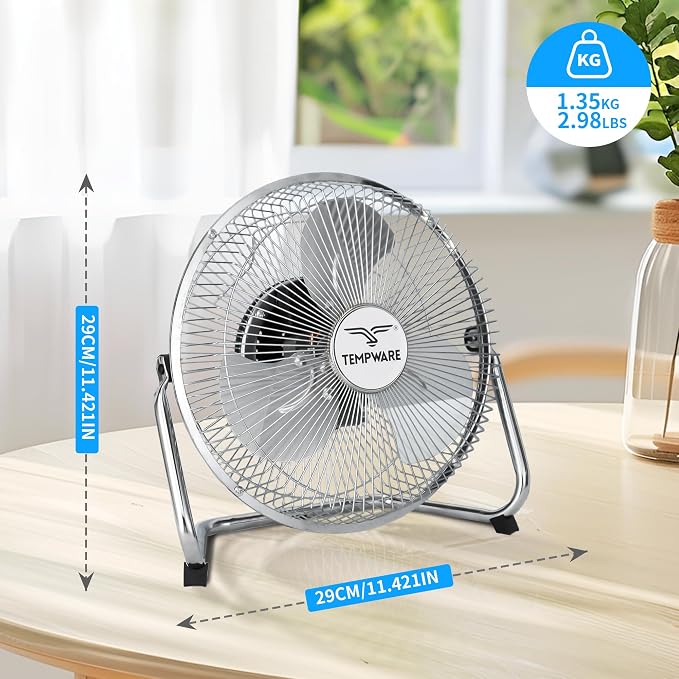 9 inch Floor Fan, 3-Speed Portable Metal Fan with Adjustable Tilt, Quiet Small Cradle Floor Fan for Home, Office, Bedroom