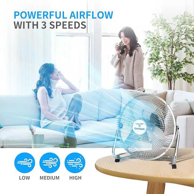 9 inch Floor Fan, 3-Speed Portable Metal Fan with Adjustable Tilt, Quiet Small Cradle Floor Fan for Home, Office, Bedroom