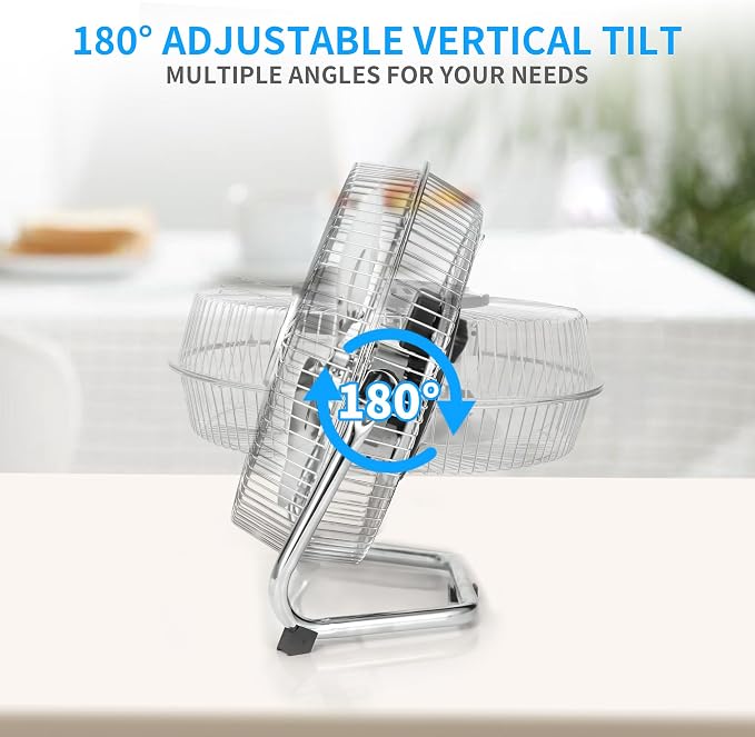 9 inch Floor Fan, 3-Speed Portable Metal Fan with Adjustable Tilt, Quiet Small Cradle Floor Fan for Home, Office, Bedroom