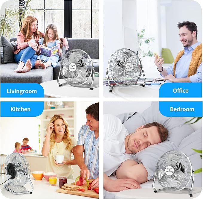 9 inch Floor Fan, 3-Speed Portable Metal Fan with Adjustable Tilt, Quiet Small Cradle Floor Fan for Home, Office, Bedroom