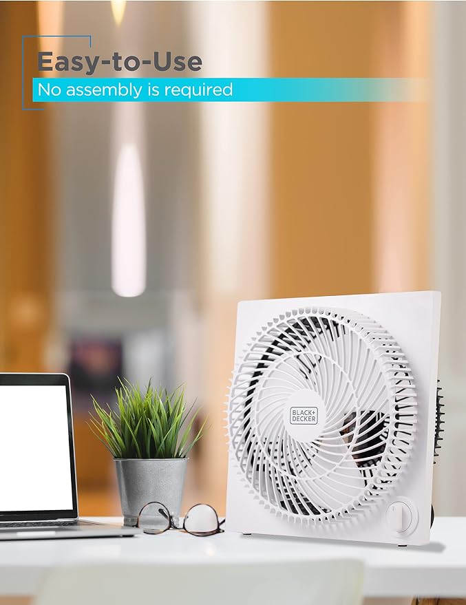 9-Inch Frameless Box Fan, Freestanding Desk Fan with 3-Speed Settings, Portable Fan for Home Office or Garage, alternate