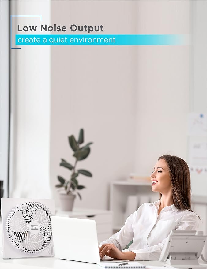 9-Inch Frameless Box Fan, Freestanding Desk Fan with 3-Speed Settings, Portable Fan for Home Office or Garage, alternate