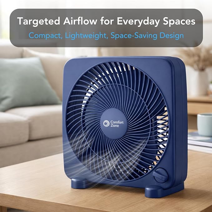 9-inch Portable Box Fan – Compact Desktop Cooling Fan with 3-Speeds, Quiet Operation, alternate product view 2