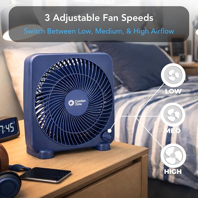9-inch Portable Box Fan – Compact Desktop Cooling Fan with 3-Speeds, Quiet Operation, alternate product view 3