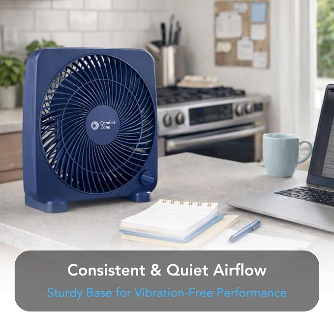 9-inch Portable Box Fan – Compact Desktop Cooling Fan with 3-Speeds, Quiet Operation, alternate product view 4
