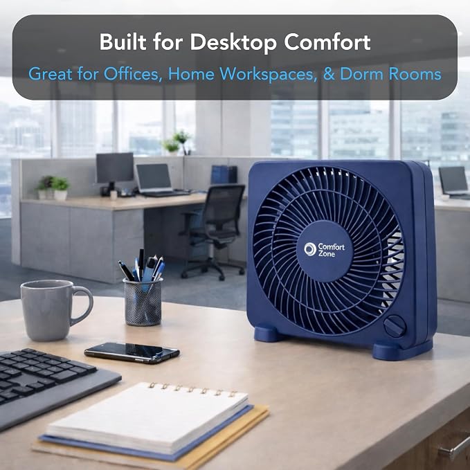 9-inch Portable Box Fan – Compact Desktop Cooling Fan with 3-Speeds, Quiet Operation, alternate product view 5