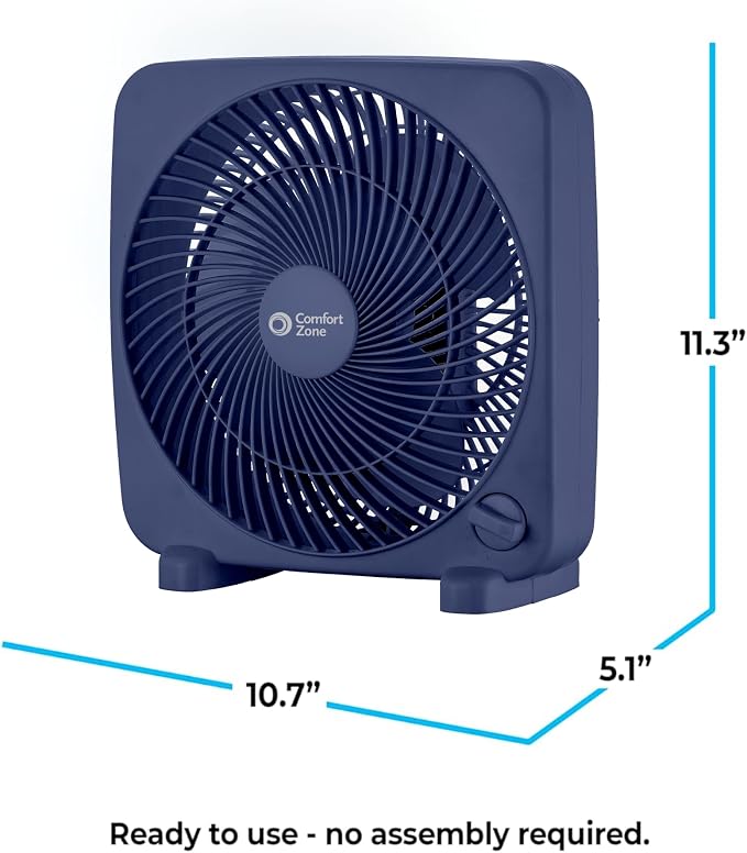 9-inch Portable Box Fan – Compact Desktop Cooling Fan with 3-Speeds, Quiet Operation, alternate product view 7
