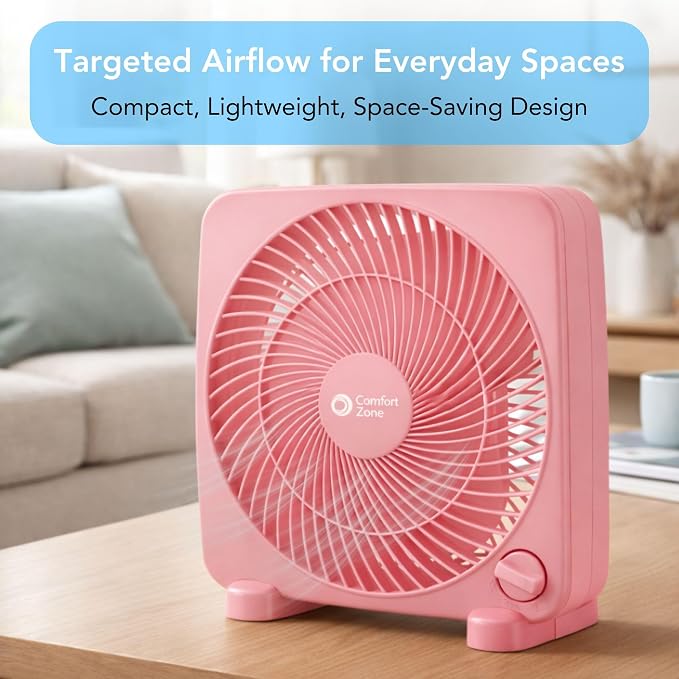 9-inch Portable Box Fan – Compact Desktop Cooling Fan with 3-Speeds, Quiet Operation, alternate product view 2