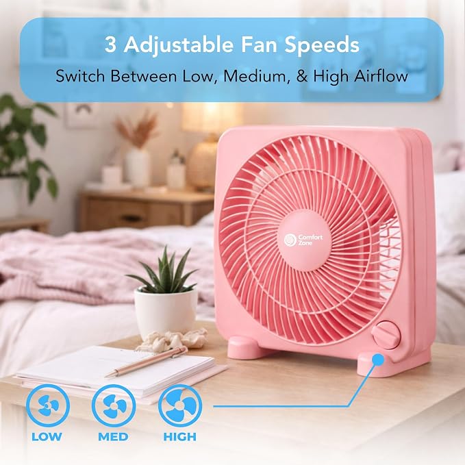9-inch Portable Box Fan – Compact Desktop Cooling Fan with 3-Speeds, Quiet Operation, alternate product view 3