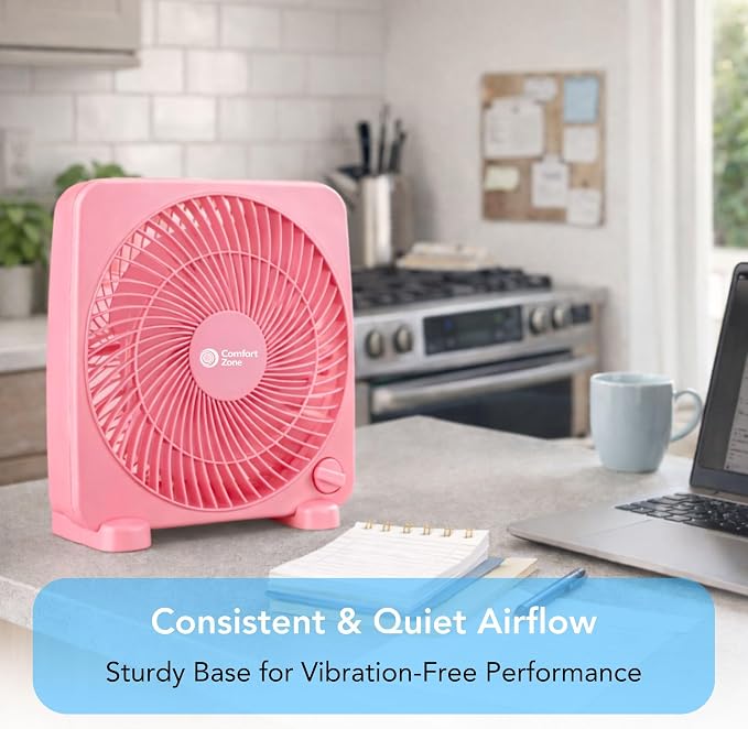 9-inch Portable Box Fan – Compact Desktop Cooling Fan with 3-Speeds, Quiet Operation, alternate product view 4