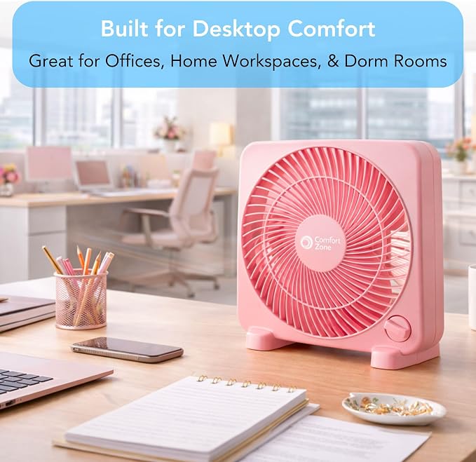9-inch Portable Box Fan – Compact Desktop Cooling Fan with 3-Speeds, Quiet Operation, alternate product view 5