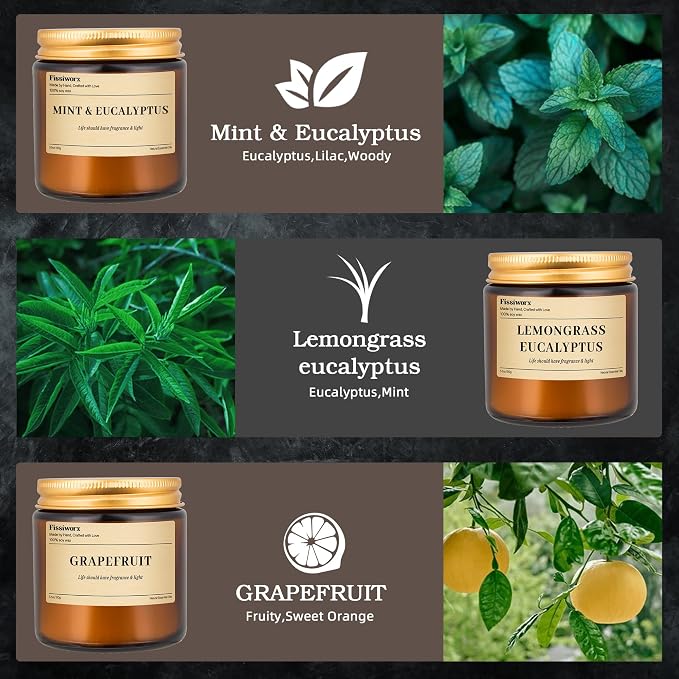 9 Pack Soy Candles for Home Scented |(Mint & Eucalyptus/Lemongrass/Grapefruit ) Long-Lasting 270 Hours, Natural Scented