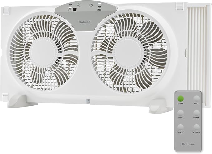 9" Twin Digital Window Fan, Reversible Airflow Blades, In/Out Exchange, 3 Speeds, Built-In Extender Panels, Ideal for Home