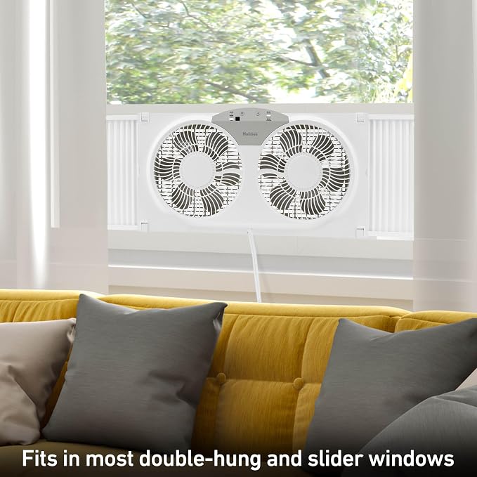 9" Twin Digital Window Fan, Reversible Airflow Blades, In/Out Exchange, 3 Speeds, Built-In Extender Panels, Ideal for Home
